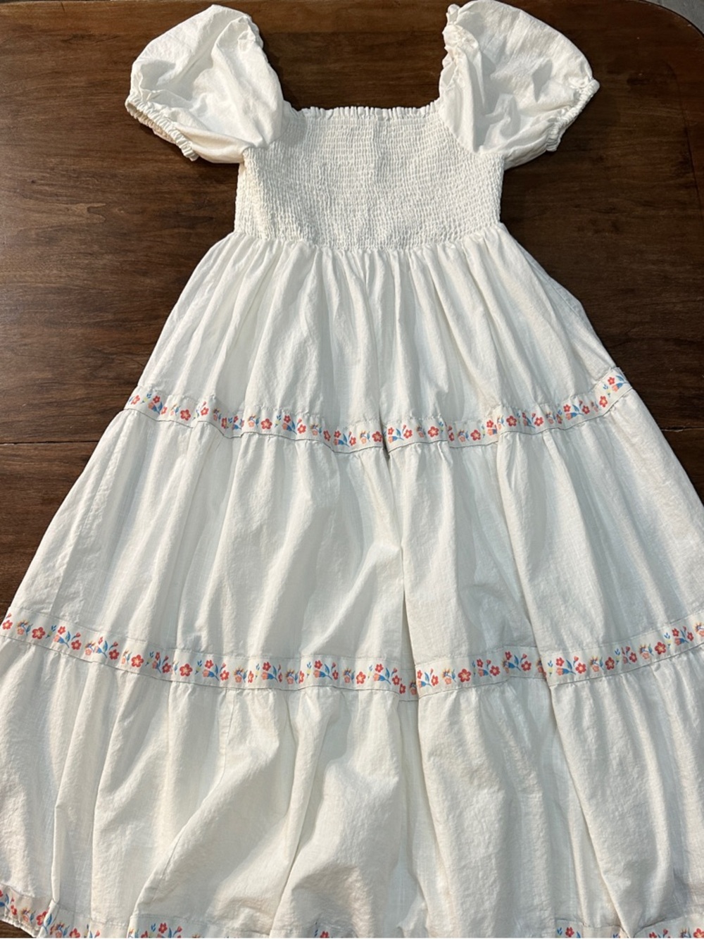 Rachel Zoe White Smocked Top Midi Dress with Floral Ribbon Trim